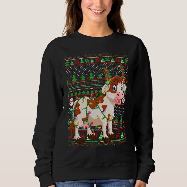 Sweatshirt Ugly Xmas Sweater Style Lighting Cattle Christmas (Devant)