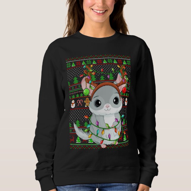 Sweatshirt Ugly Xmas Sweater Style Lighting Chinchilla Christ (Devant)