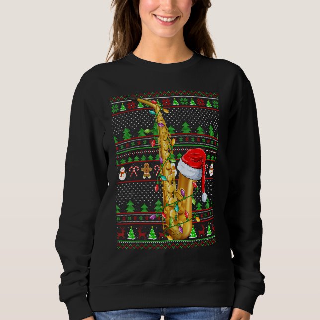 Sweatshirt Ugly Xmas Sweater Style Lighting Saxophone Christm (Devant)