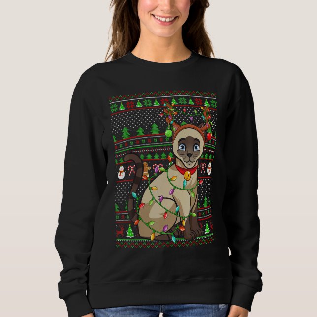 Sweatshirt Ugly Xmas Sweater Style Lighting Siamese Cat Chris (Devant)