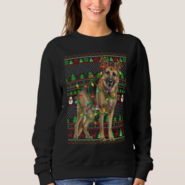 Sweatshirt Ugly Xmas Sweater Style Lights German Shepherd Dog (Devant)