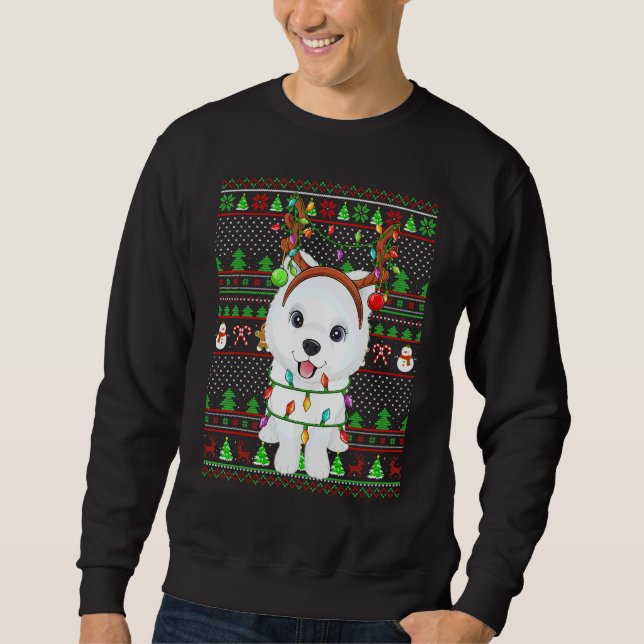 Sweatshirt Ugly Xmas Sweater Style Lights Samoyed Dog Christm (Devant)
