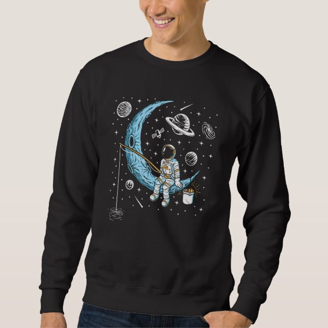 Sweatshirt Un Astronaute Pêche Sur La Lune Dans L'Espace (Devant)