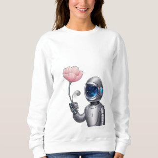 Sweatshirt Un astronaute robot tenant une fleur, avec étoiles