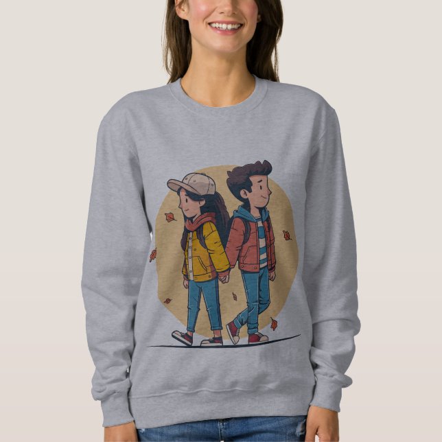 Sweatshirt Un couple se tenant la main en marchant ensemble à (Devant)