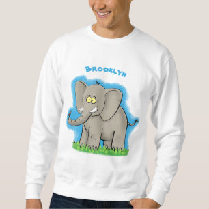 Sweatshirt Un joli éléphant drôle avec un oiseau sur le tronc