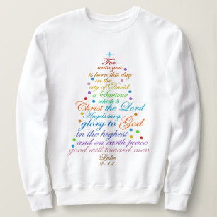 Sweatshirt Un sauveur est né Luc 2-11 Chemises Arbre de Noël