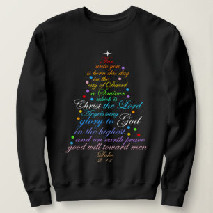 Sweatshirt Un sauveur est né Luc 2-11 Chemises Arbre de Noël