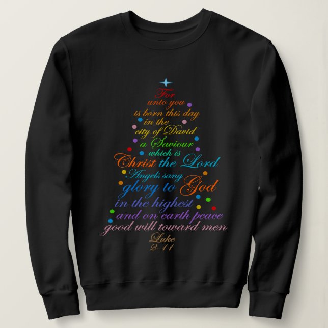 Sweatshirt Un sauveur est né Luc 2-11 Chemises Arbre de Noël (Design devant)
