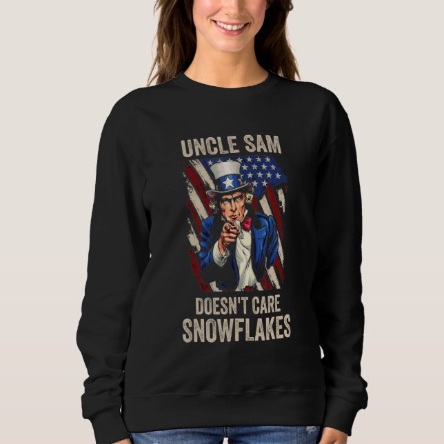 Sweatshirt Uncle Sam Doesn't Care Snowflakes American Flag_10 (Devant)