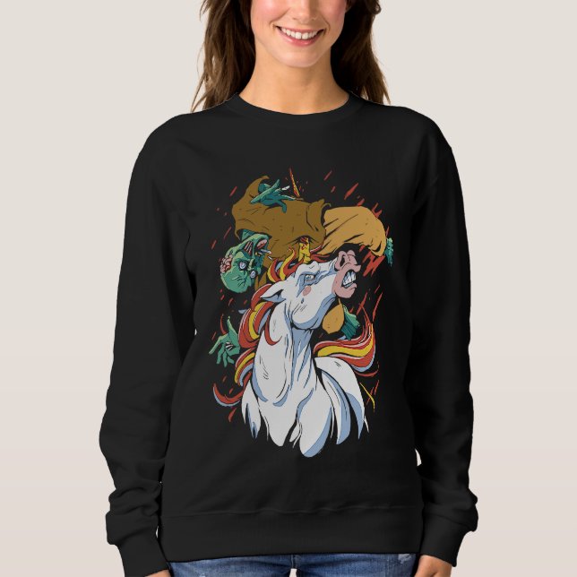 Sweatshirt Unicorn Attacking Zombie   Horror   Cool Gothic (Devant)