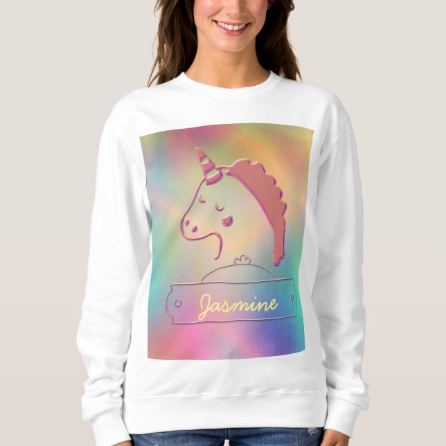 Sweatshirt Unicorne 3D Holographique Nom personnalisé (Devant)