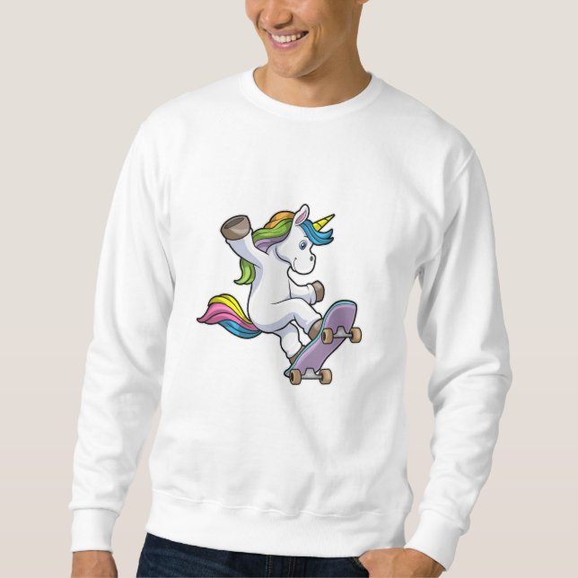 Sweatshirt Unicorne comme patineur avec skateboard (Devant)