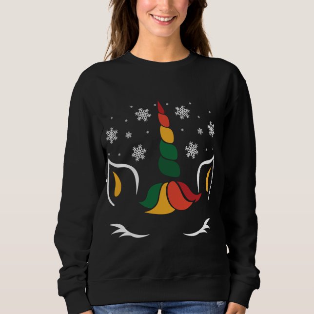 Sweatshirt Unicorne Face Noël mignonne Flacon de neige magiqu (Devant)