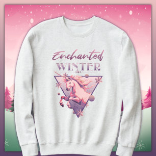 Sweatshirt Unicorne rose hiver enchantée Rétro