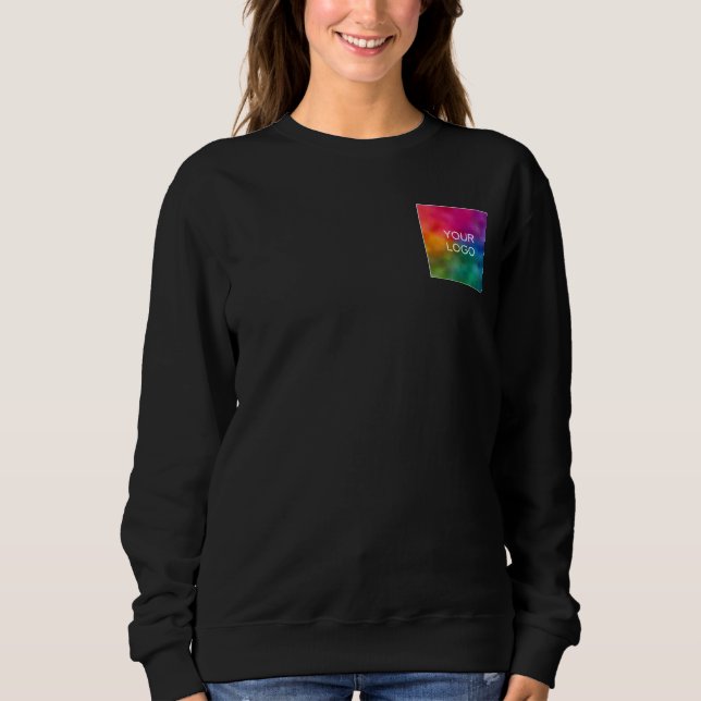 Sweatshirt Upload Your Logo to Womens Black Elegant Modern (Devant)