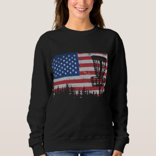Sweatshirt US American Flag Disk Golf Basket Frisbee Vintage