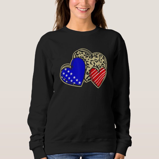 Sweatshirt USA Flag Heart 4th Of July Leopard Patriotic Red W (Devant)
