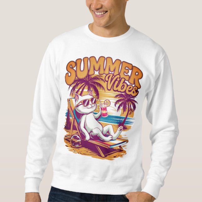 Sweatshirt Vacances d'été en chat cool (Devant)