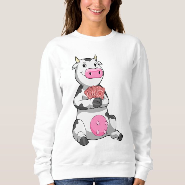 Sweatshirt Vache au Poker avec cartes de Poker (Devant)