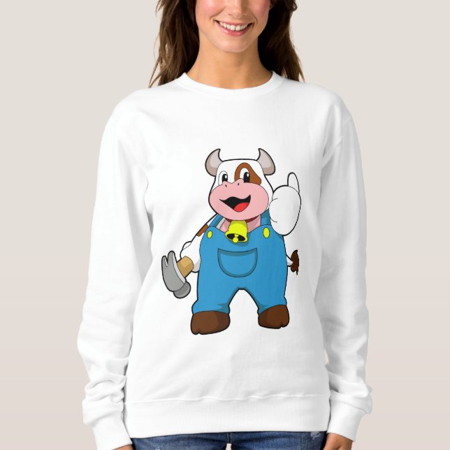 Sweatshirt Vache comme artisan avec marteau (Devant)