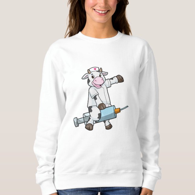 Sweatshirt Vache comme infirmière avec coeur et seringue (Devant)