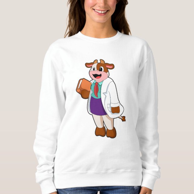 Sweatshirt Vache comme infirmière avec livre (Devant)