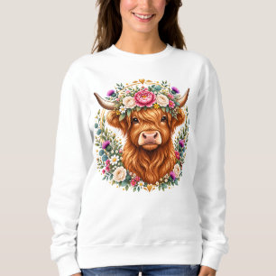 Sweatshirt Vache des Highlands Florale Botanique Écossaise