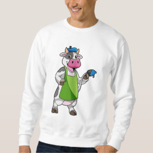 Sweatshirt Vache en peintre avec peinture et tablier