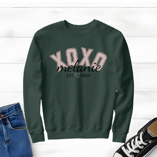 Sweatshirt Valentin XOXO vert et rose