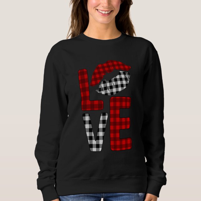 Sweatshirt Valentine Love Lips Striped Plaid (Devant)