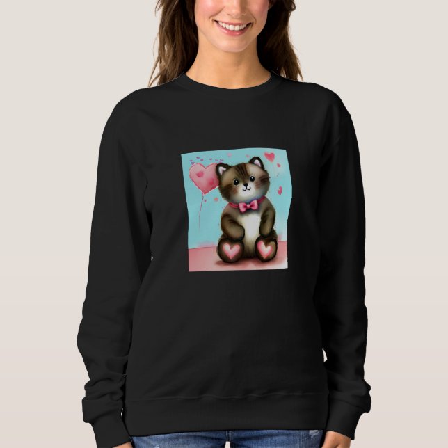 Sweatshirt Valentine's Day Love Heart Cat Teddy Girlfriend Fi (Devant)