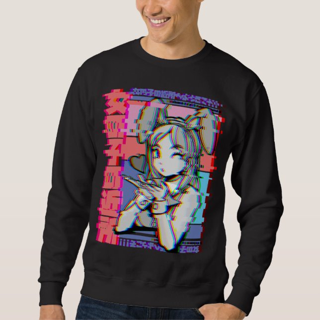 Sweatshirt Vaporwave esthétique japonaise Retro Anime Girl (Devant)