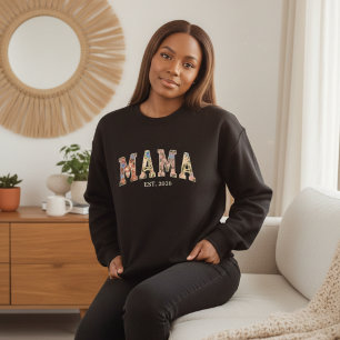 Sweatshirt Varsity Mama Est Florale Colorée de Style Féminin