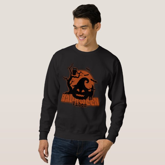 Sweatshirt Vibes Halloween Citrouille Éffrayant (Devant entier)