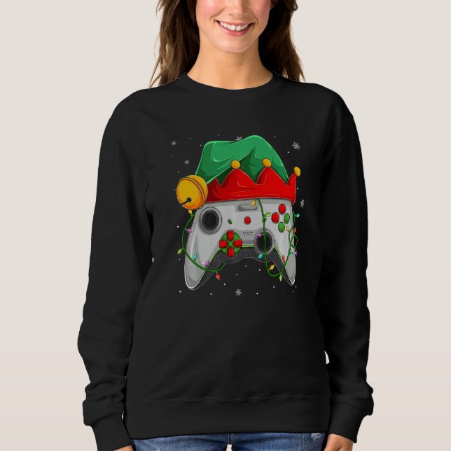 Sweatshirt Video Game Controller Christmas Santa Hat Gamer Bo (Devant)