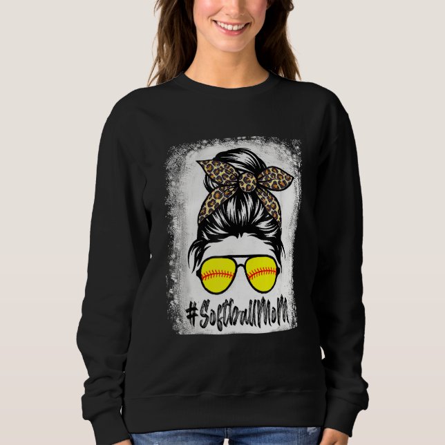 Sweatshirt Vie Mère De Softball Bleu Avec Leopard Et Messager (Devant)