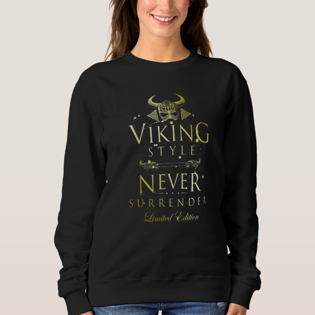 Sweatshirt Viking Never Surrender Valhalla Workout Boxing Odi (Devant)