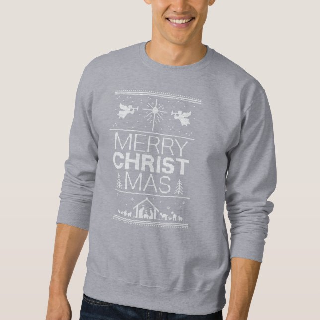 Sweatshirt Vilain Joyeux Chandail de Noël Religieux Noir (Devant)