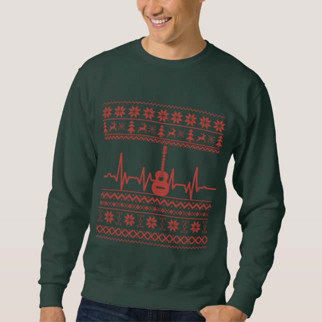 Sweatshirt Vilain joyeux pull de Noël guitare acoustique (Devant)