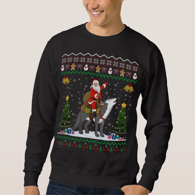 Sweatshirt Vilain Loup Noël Cadeau Père Noël équitation Loup  (Devant)