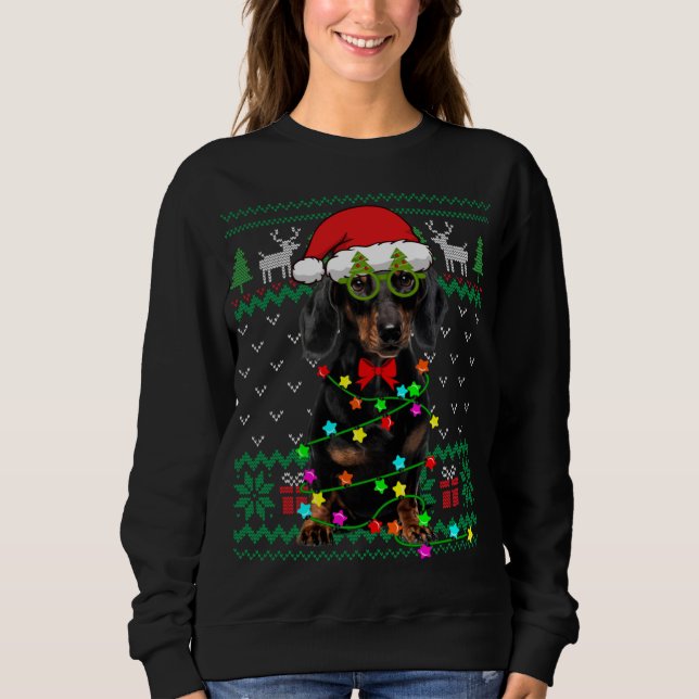 Sweatshirt Vilaine lumière de Noël Dachshund Chien Chien Chie (Devant)