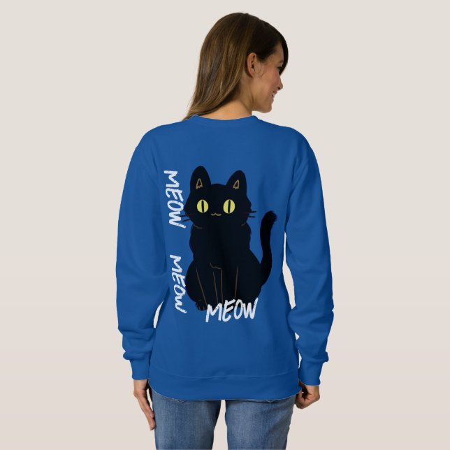 Sweatshirt vintage retro tendance chat noir meow (Dos entier)