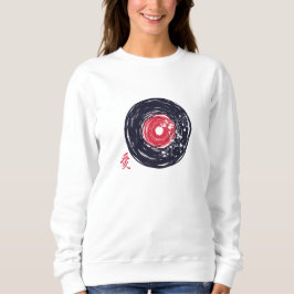 Sweatshirt Vinyl Record Retro Grunge Avec Les Blossoms Sakura