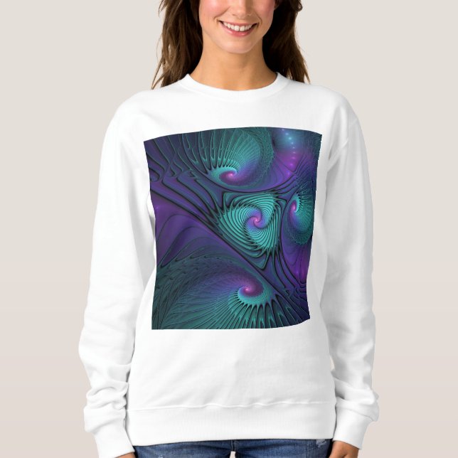 Sweatshirt Violet rencontre Turquoise moderne art fractal abs (Devant)