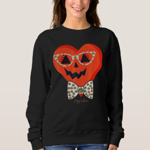 Sweatshirt Visage de citrouille mignon avec des lunettes à im