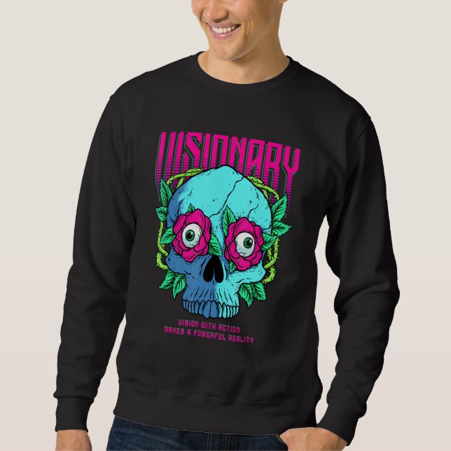 Sweatshirt Visionary Gothic Red Rose and Skull Head Motivatio (Devant)