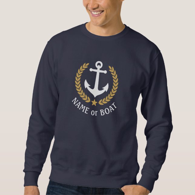Sweatshirt Votre nom de bateau Ancre Gold Laurel Star Navy (Devant)