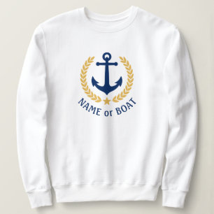 Sweatshirt Votre nom de bateau Ancre Gold Laurel Star White
