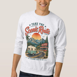 Sweatshirt Voyage Rétro dans une Camping-Car 'Prendre la Rout